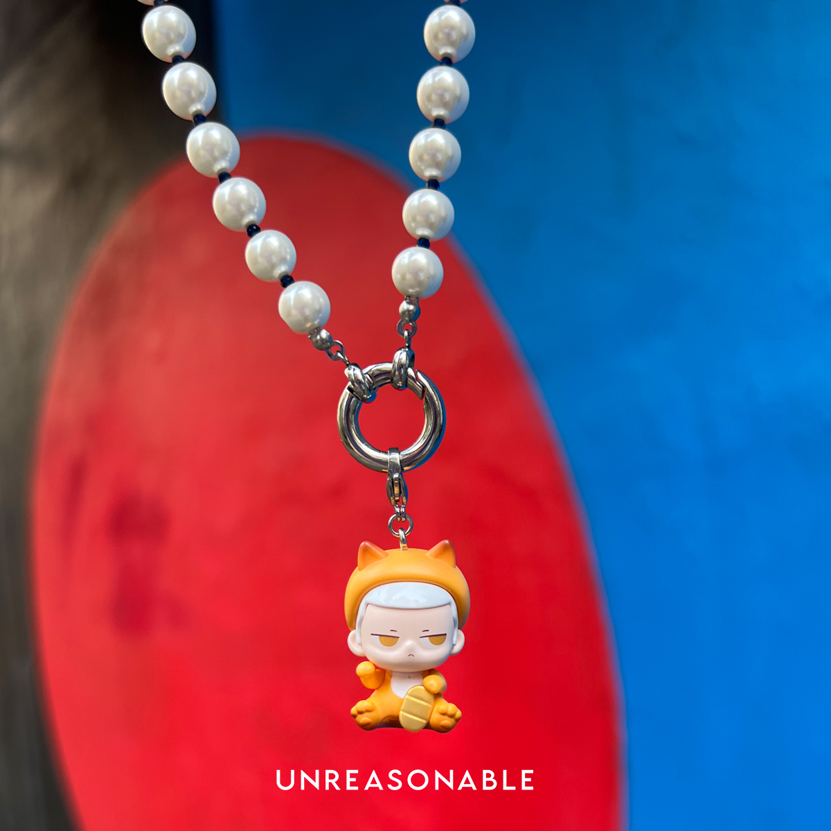 สร้อยคอมุกแก้วสลับหินสีเหลืองอ่อน 8 mm. KUBO POP BEAN Popmart UA1006-13 Unreasonable Accessories