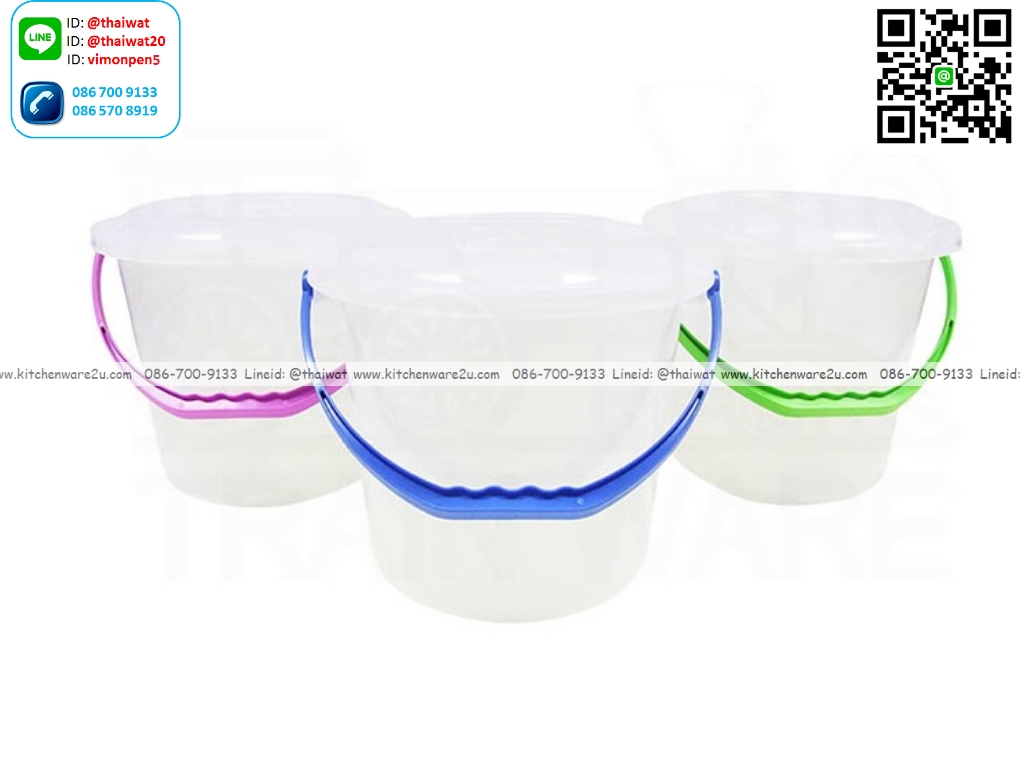 P00195 ถังน้ำ 1.5 แกลอน (25*25*21 cm) เกรดเอ สีขาว พร้อมฝา No.306 (ราคาขายส่งต่อ 1 มัด : 4 โหล : 48 ใบ:เฉลี่ย 400 บต่อโหล)