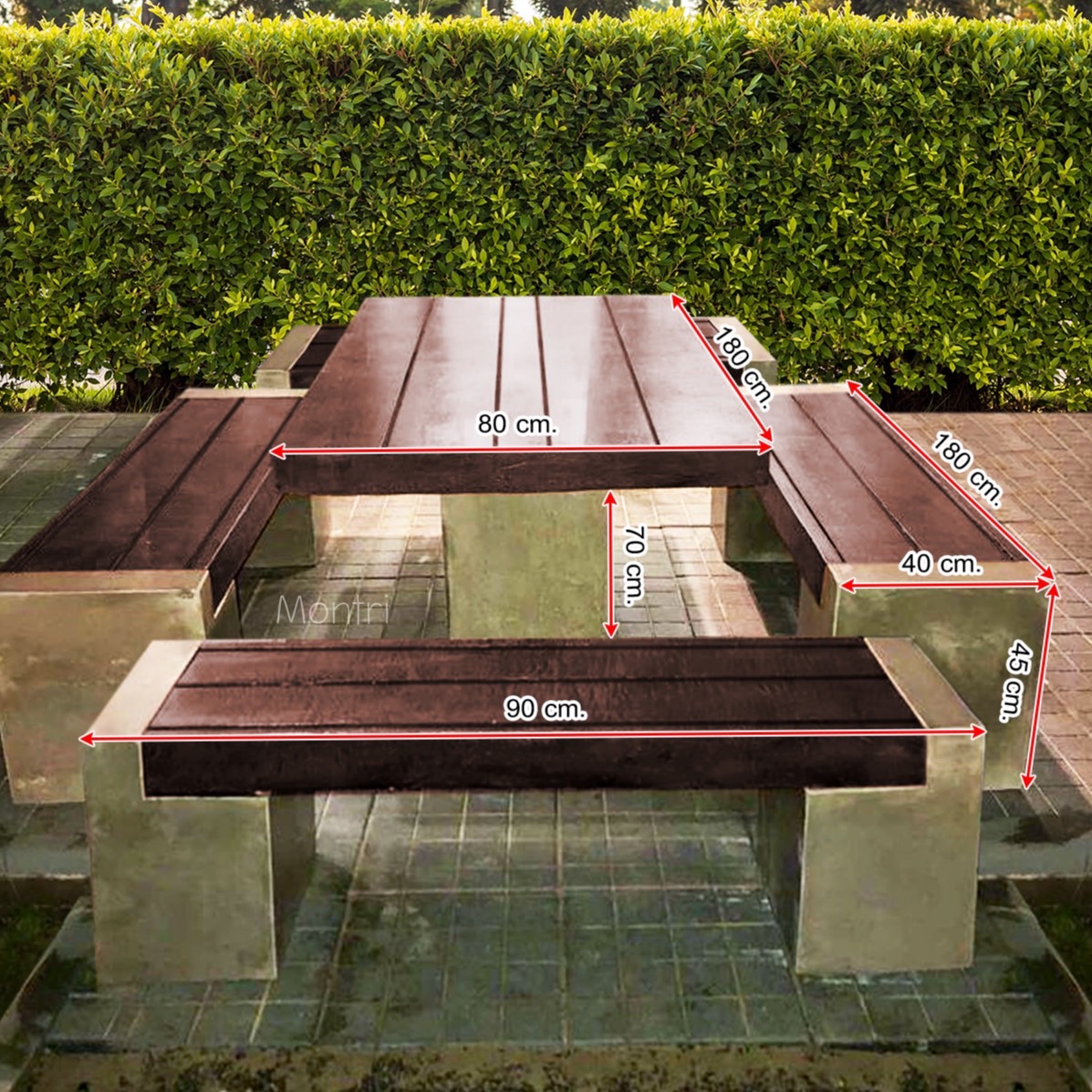 ชุดโต๊ะสนามซีเมนต์ลายไม้ระแนง "โมเดิร์น" ใหญ่เบิ้ม 180 ซม. เฟอร์นิเจอร์สนาม เน้นความทันสมัยและเรียบง่ายของดีไซน์