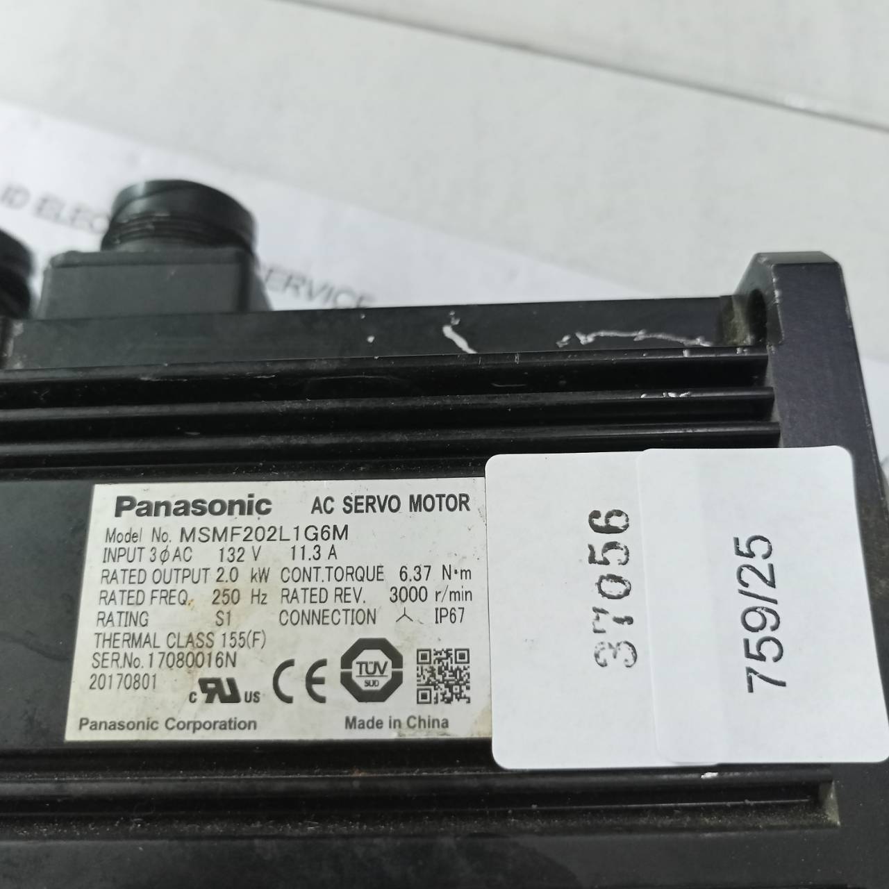 SERVO MOTOR " PANASONIC " MODEL : MSMF202L1G6M