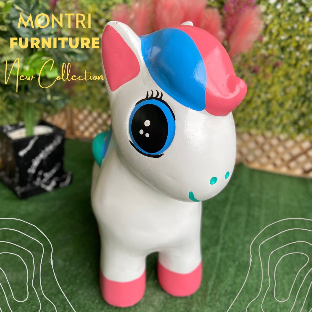 เก้าอี้รูปโพนี่ ม้านั่งม้าโพนี่ เก้าอี้ม้ายูนิคอร์น สีขาว/ชมพู