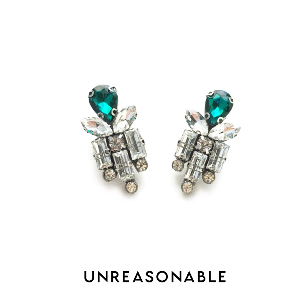 ต่างหู Crystal สี Champagne ต่างหูคลิป ต่างหูก้านเงินแท้ น้ำหนักเบา สวยใส่สบาย UA0519-03 Unreasonable Accessories