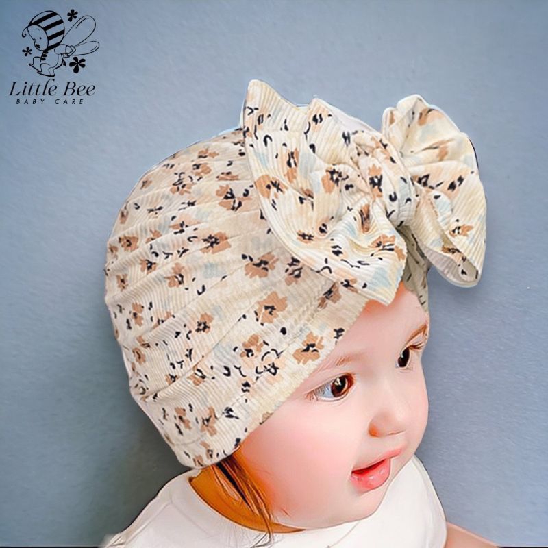 Little Bee [พร้อมส่ง] ผ้าโพกหัวเด็ก หมวกอินเดียเด็ก ผูกโบว์ ลายดอก - HATB1