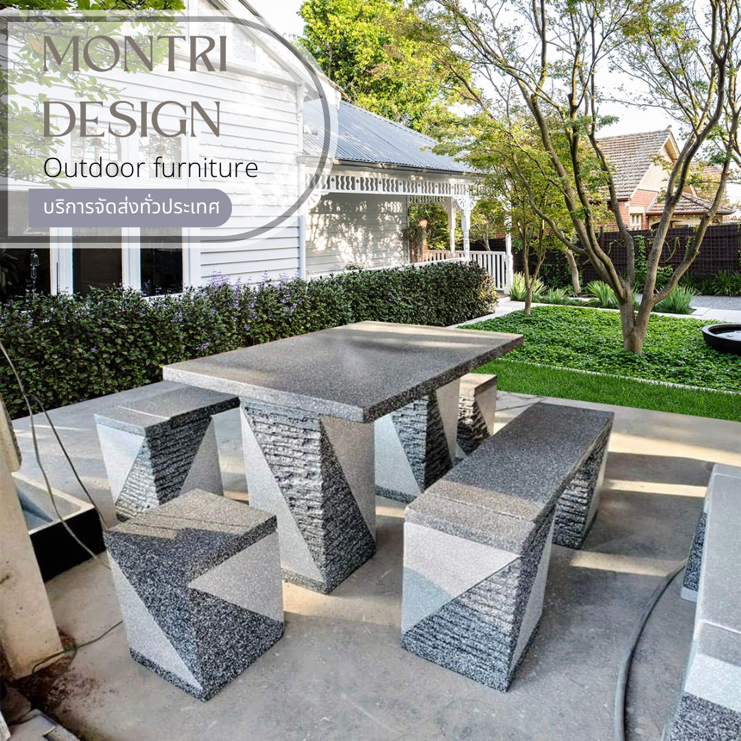 โต๊ะสนาม ชุดโต๊ะสนาม โต๊ะสนามโมเดิร์น ชุด 6 ที่นั่ง แนว Modern Luxury ลวดลายหินอ่อน ขนาดโต๊ะยาว 120*80 cm.