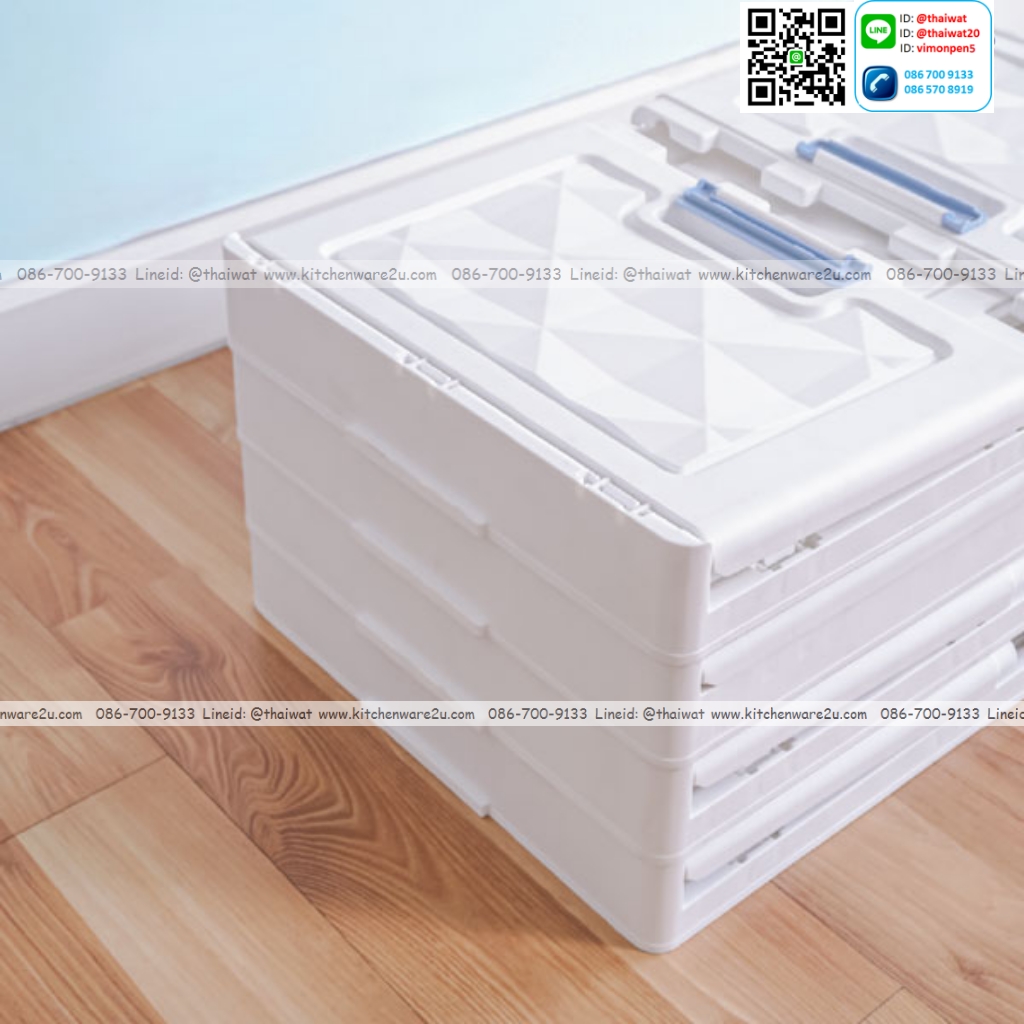 P13011 กล่องเก็บของพับได้ 3 ใบใหญ่ มีล้อ ฝาเปิด-ปิดแบบแม่เหล็ก (รวมล้อ 64.0 x 38.0 x 104.0 cm) ราคาขายส่งต่อ 3 ชุด: เฉลี่ย 850 บต่อชุด