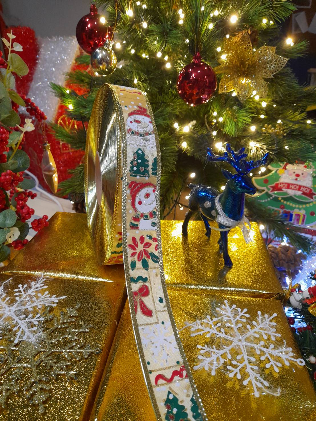 โบว์ริบบิ้นสีขาวสโนว์แมนขนาด1นิ้วครึ่ง