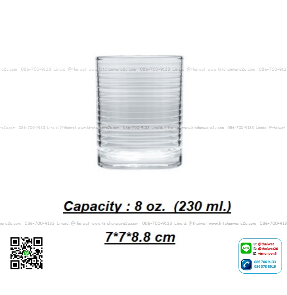 P11372 แก้วใส 8 Oz. (230 มิล) (7*7*8.8 cm) No.122708 ราคาส่งต่อ 1 ลัง : 72 ใบ : 840 บต่อลัง