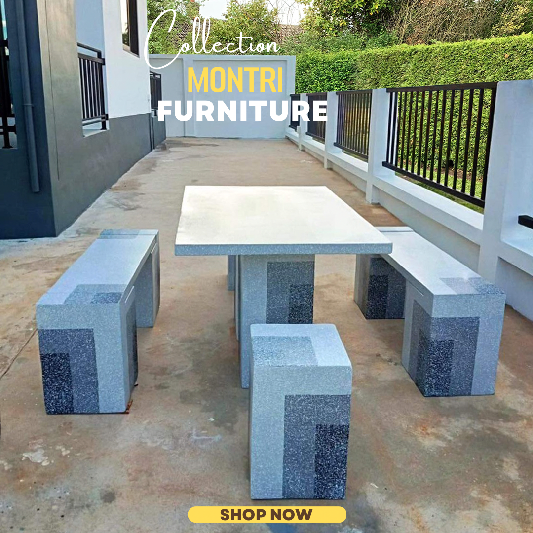 ชุดโต๊ะสนามปูนปั้น ชุดโต๊ะปูนสไตล์โมเดิร์น ลายหินอ่อน ชุด 6 ที่นั่ง luxury Table