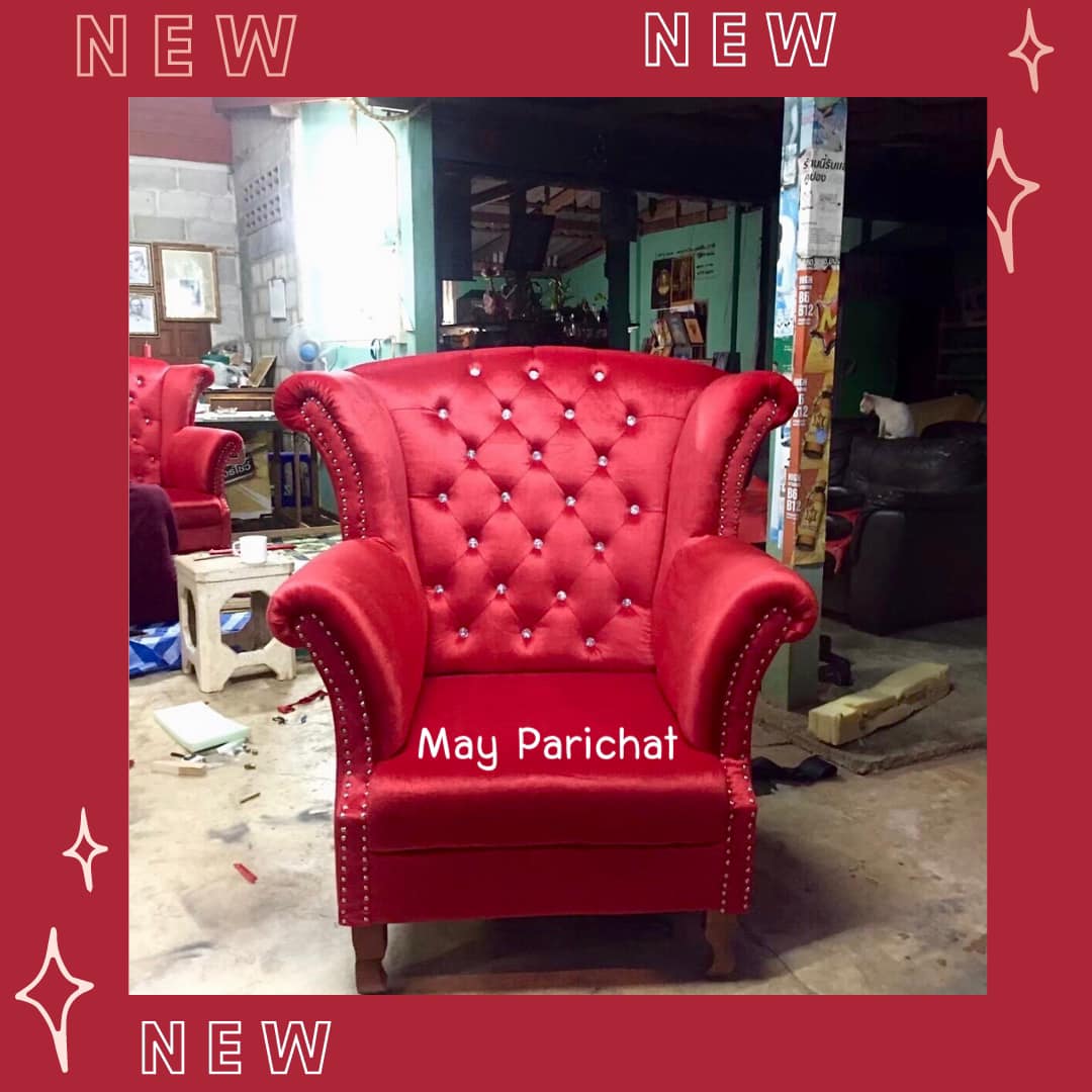 โซฟาเจ้าหญิงแบบ 1 ที่นั่ง ผ้ากำมะหยี่สีเเดง