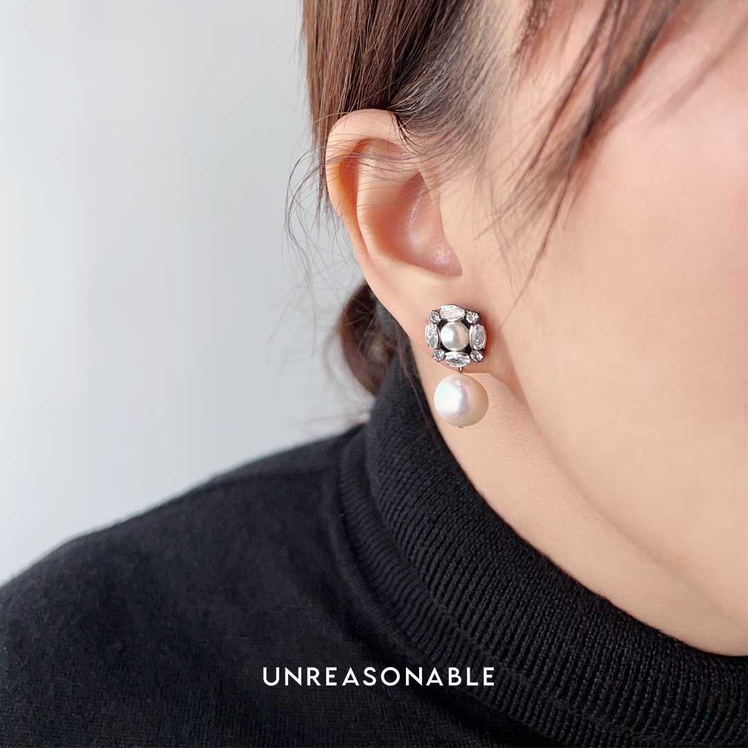 ต่างหู มุกน้ำจืด ต่างหูคลิป ต่างหูก้านเงินแท้ น้ำหนักเบา UA0847-01 Unreasonable Accessories