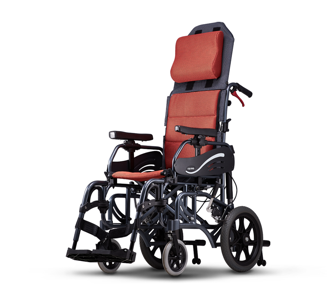 รถเข็นปรับเอนนอน อลูมินัมอัลลอยด์ KARMA รุ่น VIP 515 ( WheelChair KARMA VIP 515) ช่วยกระจายแรงกดทับขณะนั่ง + แถมสายคาดรัดลำตัวกันตกจากวีลแชร์