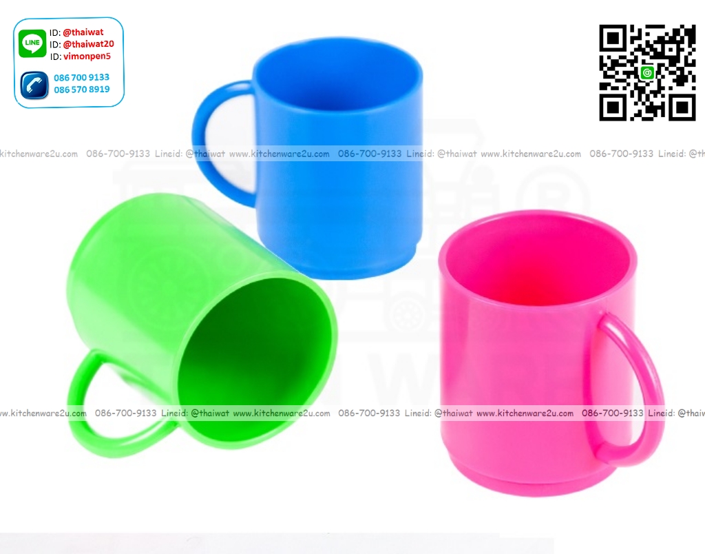 P07092 แก้วน้ำมีหูพลาสติก 250 มิล หนา (7.5*7.5*8.5 ซม.) No.203 เกรดเอ สีหวาน ราคาส่งต่อ 12 โหล:144 ใบ:เฉลี่ย 90 บาทโหล
