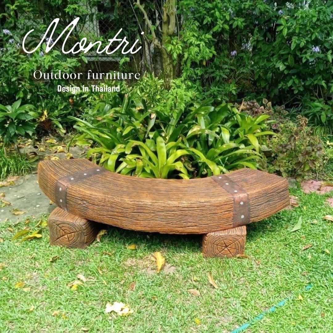เก้าอี้รอบต้นไม้ เก้าอี้ไม้หมอนทรงโค้ง เก้าอี้ปูนลายไม้ รุ่น Reef05 ม้านั่งปูน
