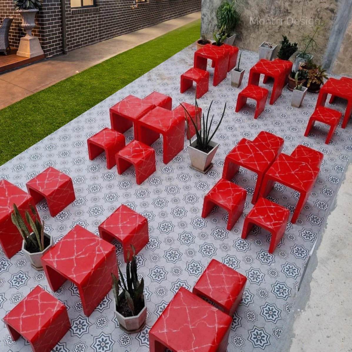 เก้าอี้ปูนซีเมนต์สไตล์ลอฟท์ รุ่น Loft01 สีแดงสลัดขาว โต๊ะลอฟท์ โต๊ะปูนลอฟท์ โต๊ะม้าหินลอฟท์