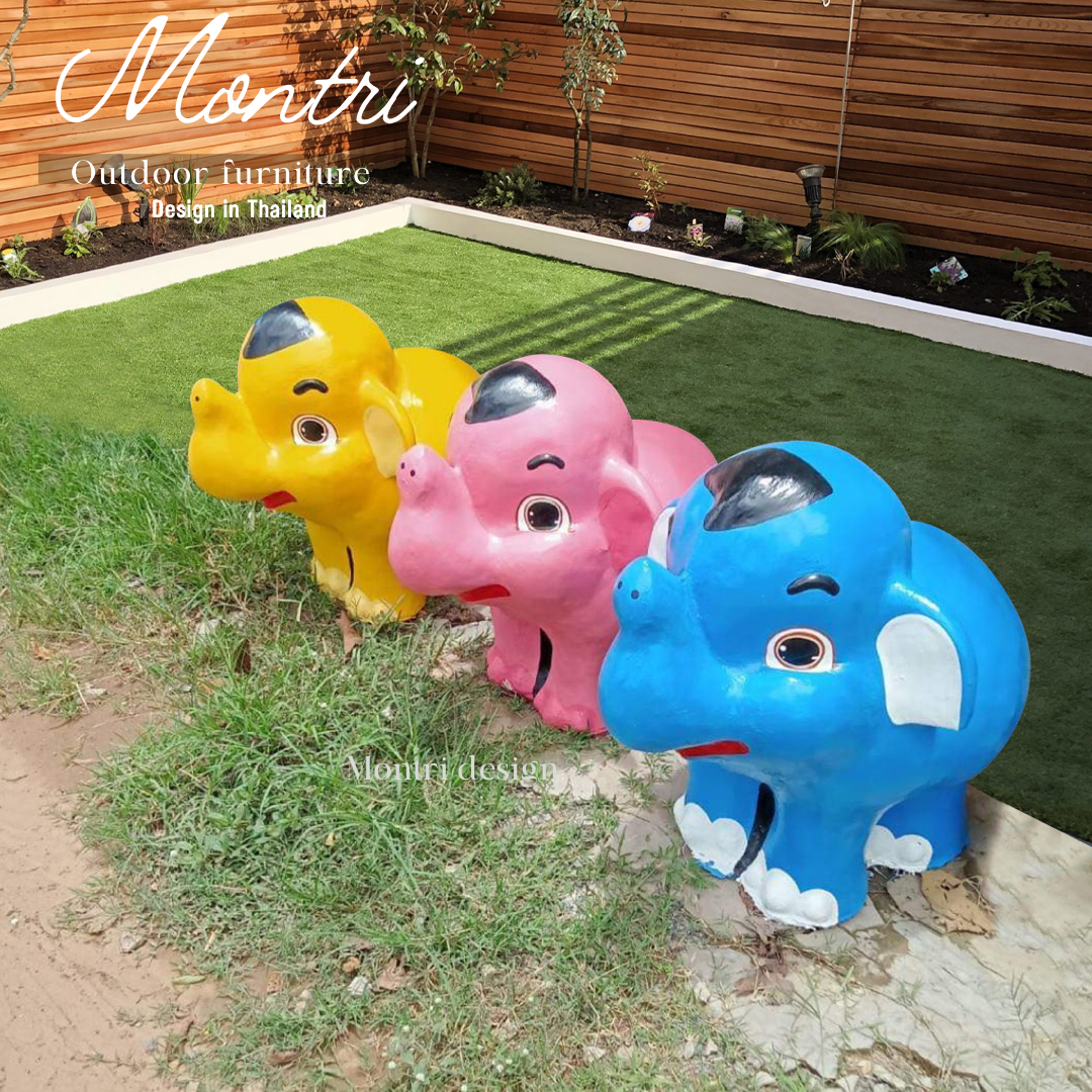 ลูกช้างปูนปั้น ช้างก้านกล้วยปูนปั้น รูปช้างแต่งสวน ตุ๊กตาแต่งสวน 1 ชุด 3 ตัว