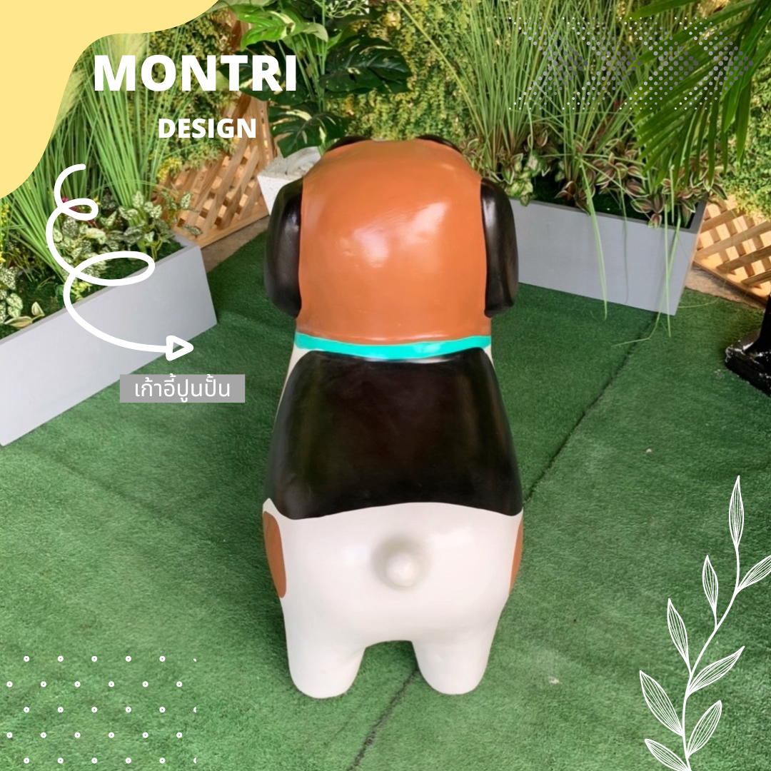 เก้าอี้ปูนรูปน้องหมา เก้าอี้รูปสุนัข ม้านั่งสนามในสวน ม้านั่งน้องหมา (ปลอกคอสีเขียวมิ้น)