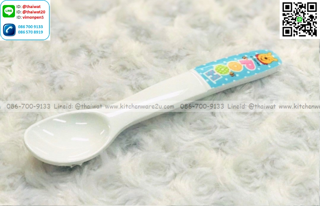 P09112 ชุดช้อนเด็ก 5.5 นิ้วลายหมีพูห์ เมลามีนและลิขสิทธิ์แท้ Flowerware เครือซูปเปอร์แวร์ No.M1310 (ราคาขายส่งต่อ 12 คู่: เฉลี่ย 22.5 บต่อคู่)
