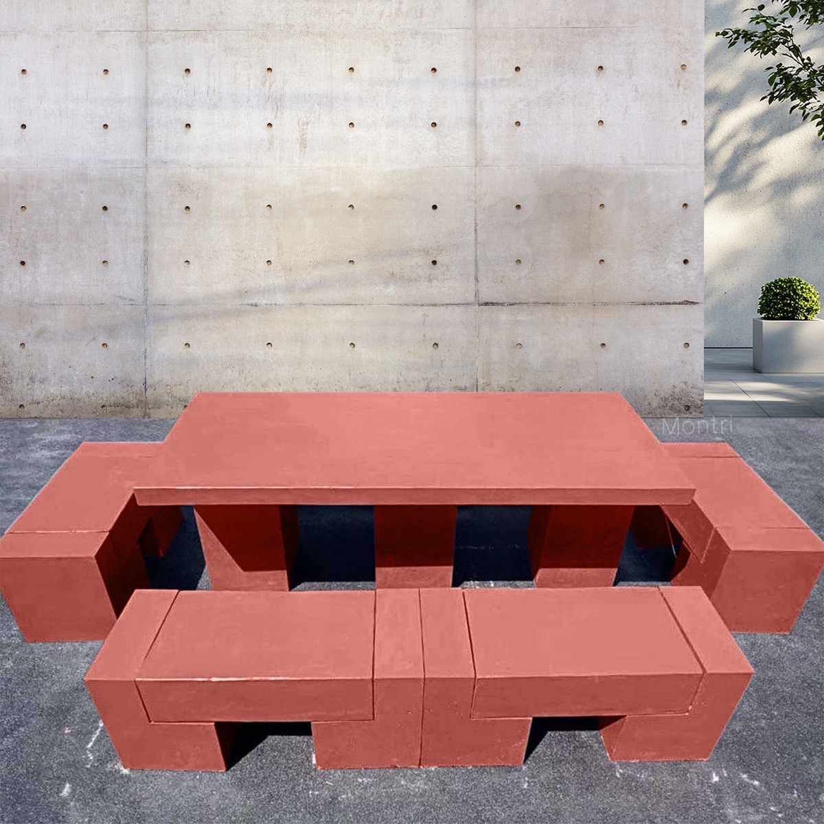ชุดโต๊ะสนามกลางแจ้ง สีอิฐแนวโมเดิร์น ทันสมัยและทนทาน ขนาดใหญ่จุใจ ยาว 2 เมตร