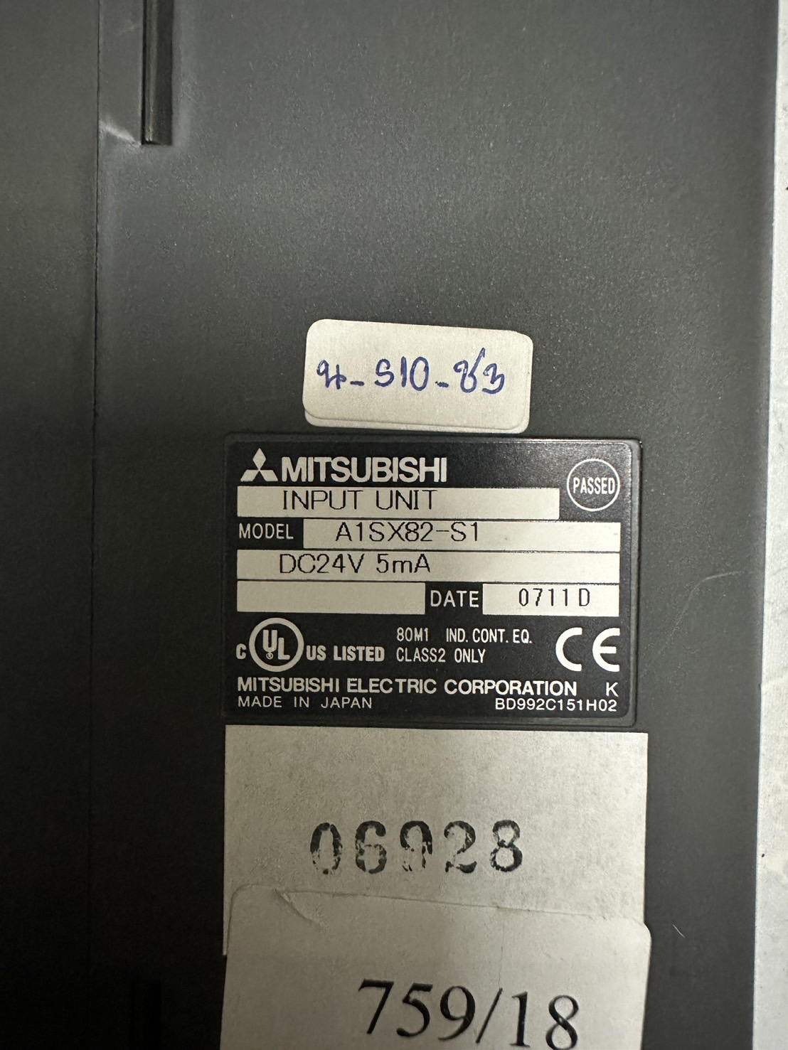 PLC " MITSUBISHI " MODEL : A1SX82