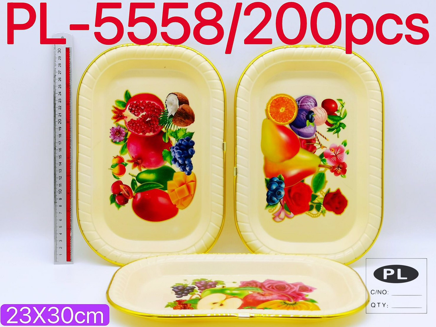 P06414 ถาดเหลี่ยม ขอบทอง ดีไซน์ใหม่ ราคาขายส่งต่อ 1 โหล: 12 ใบ