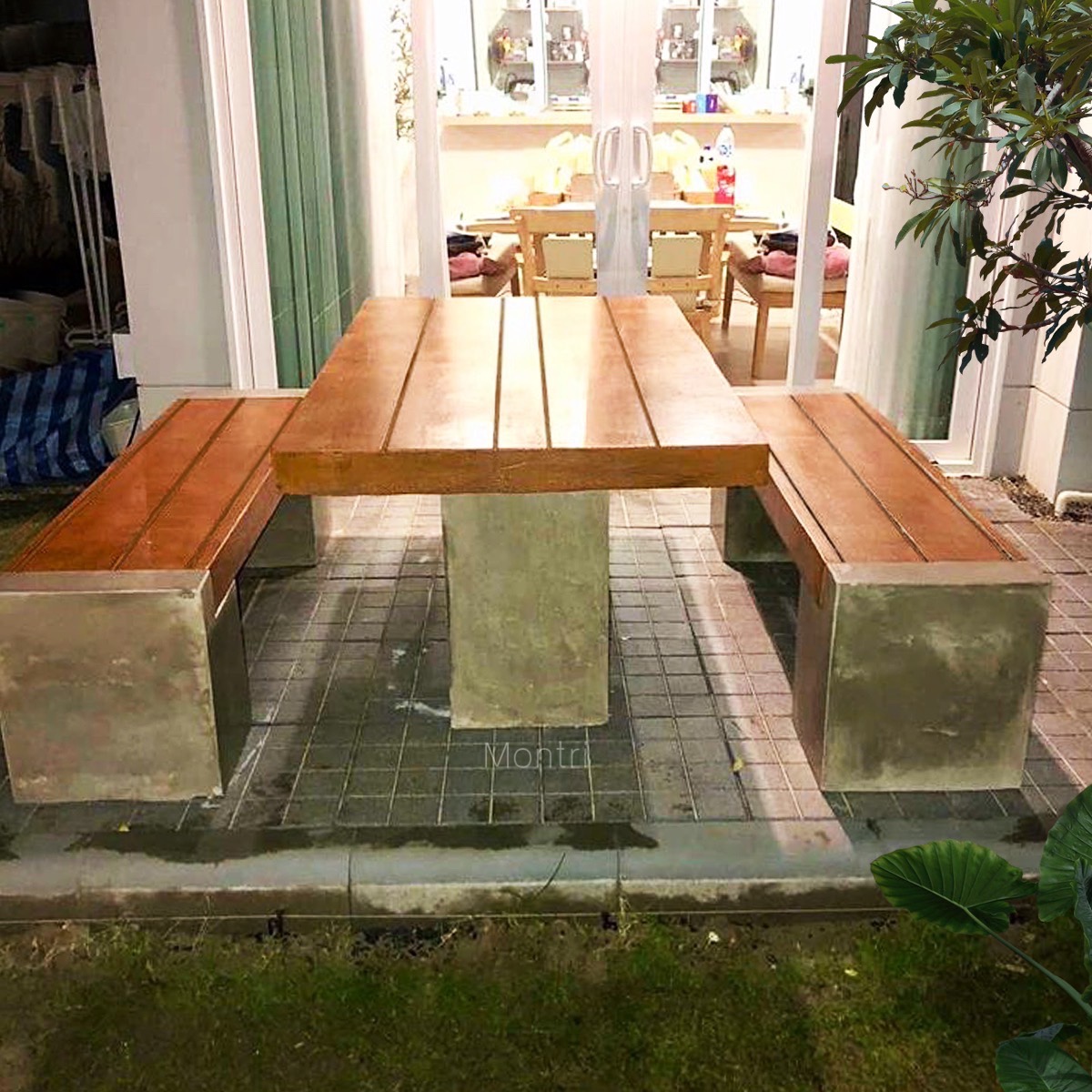 ชุดโต๊ะสนามกลางแจ้ง ซีเมนต์ลายไม้ระแนงDIY ขนาด 150 cm. ชุด 8 ที่นั่ง