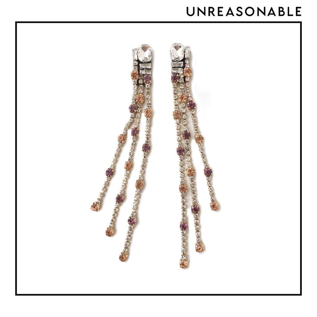 ต่างหูยาว สีน้ำตาลทอง ต่างหูคลิป ต่างหูก้านเงินแท้ น้ำหนักเบา สวยใส่สบาย UA0786-01 Unreasonable Accessories