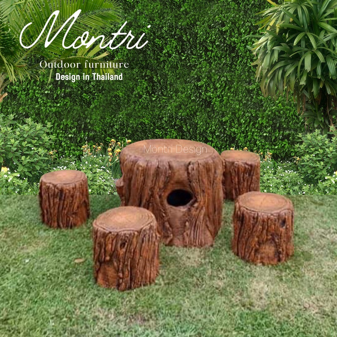 ชุดโต๊ะลายเปลือกไม้ โต๊ะปูนลายไม้ โต๊ะปูนสนามลายไม้ เสมือนไม้จริง