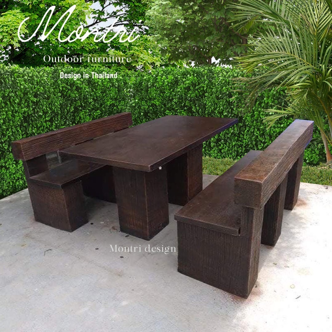 ชุดโต๊ะปูนสนามลายไม้ โต๊ะปูนลายไม้ เก้าอี้พนักพิง โต๊ะปุนสนามกลางแจ้ง รุ่น LA04 ลายไม้ ขนาด 150*80 cm.