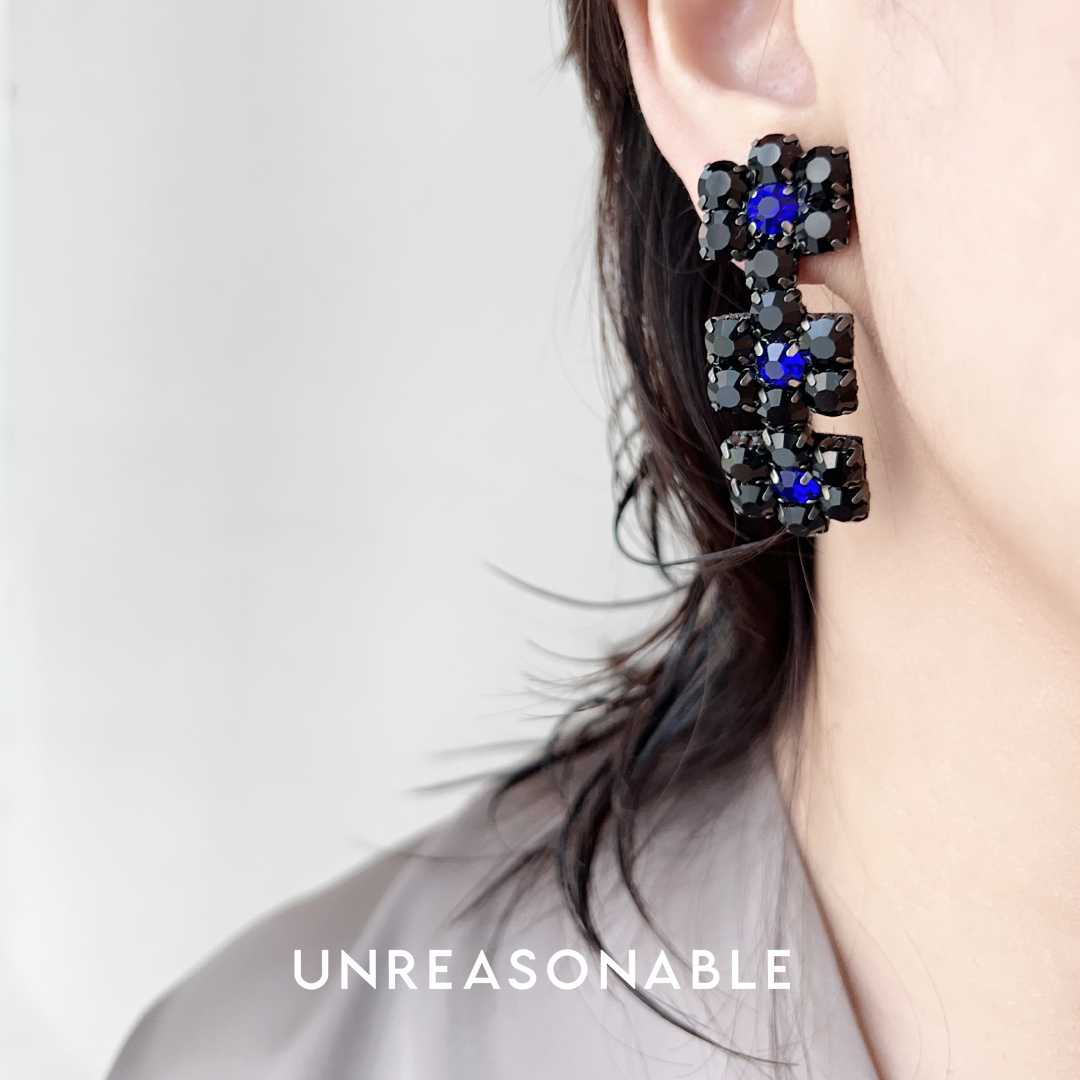 ต่างหู สีดำ น้ำเงินเข้ม ต่างหูคลิป ต่างหูก้านเงินแท้ น้ำหนักเบา UA0790-03 Unreasonable Accessories