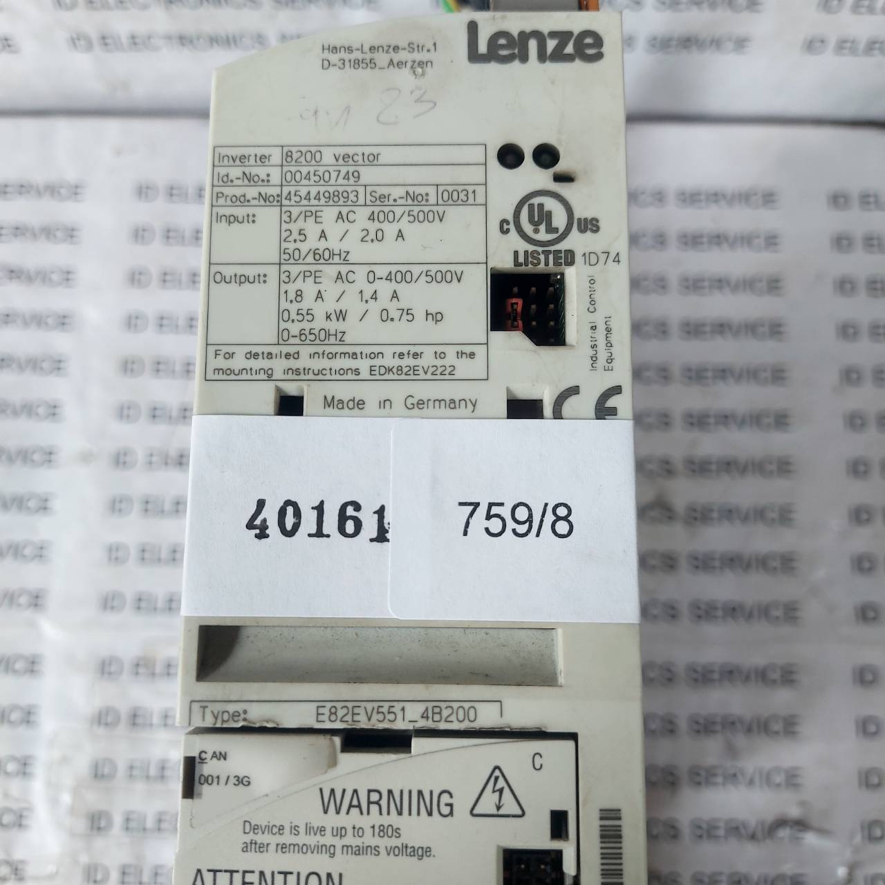 SERVO DRIVE " LENZE " MODEL : E82EV551_4B200
