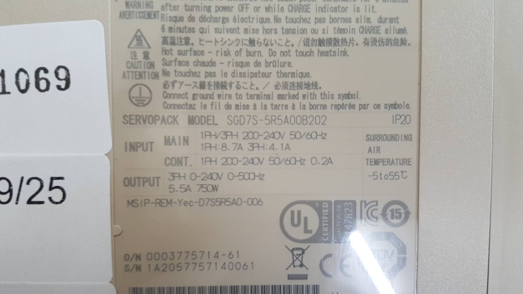 ซ่อม SGD7S-5R5A00B202 SERVOPACK "YASKAWA"