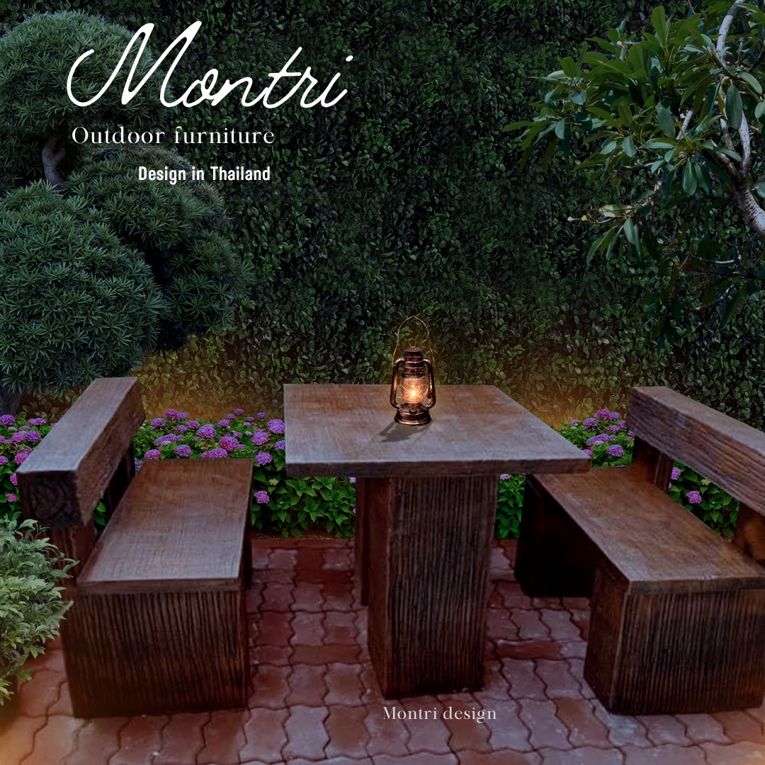 ชุดโต๊ะปูนลายไม้ โต๊ะปุนลายไม้ ชุดโต๊ะพนักพิง รุ่น LA06 ลายไม้ ขนาด 100*70 cm.