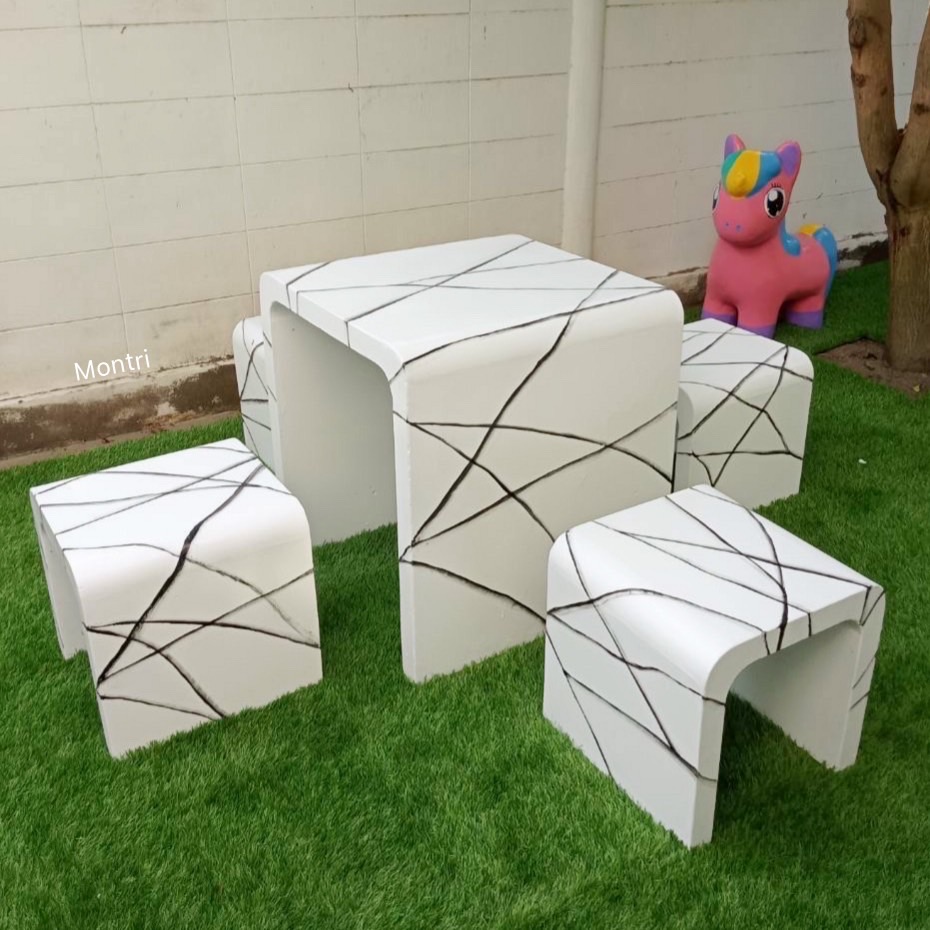 ชุดโต๊ะสนาม โต๊ะสนาม โต๊ะสนามกลางแจ้ง ชุดโต๊ะปูนซีเมนต์สไตล์ลอฟท์ รุ่น Loft mini สี Luxury white & black