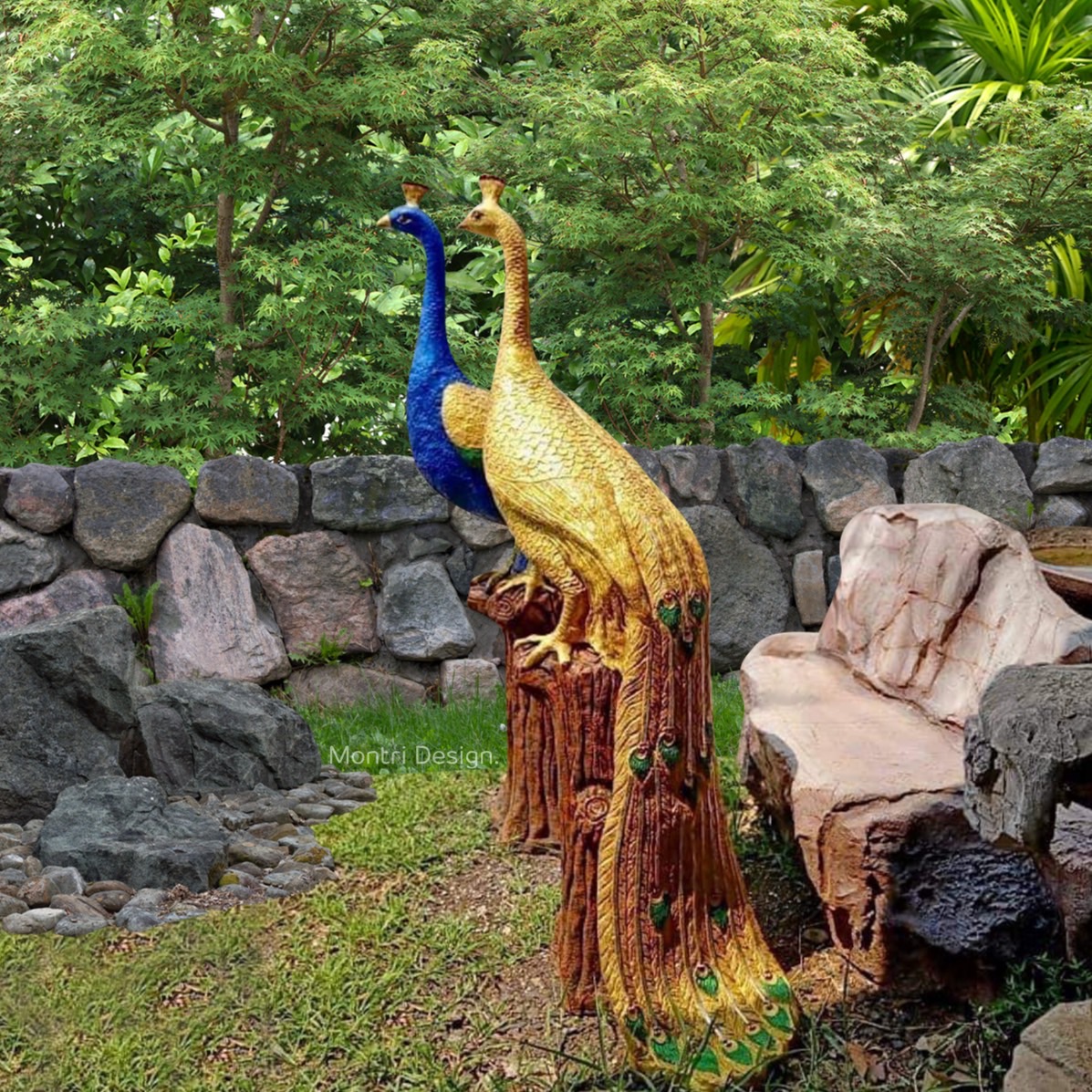 นกยูงปูนปั้น นกยูงเสริมฮวงจุ้ย สูง 150 cm. รุ่น LC11 คู่ละ 8900 สามารถระบุสีตามต้องการได้