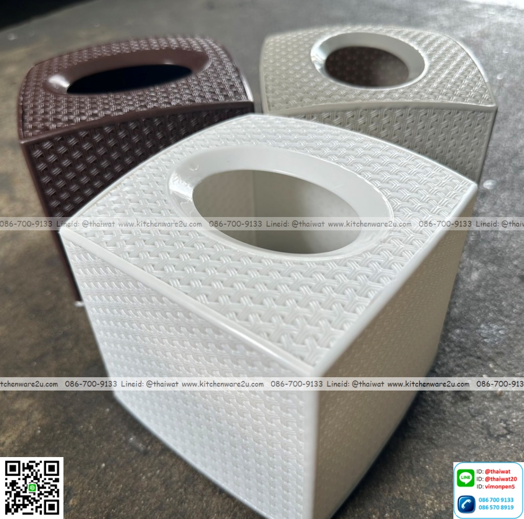 P08894 กล่องใส่ทิชชู่ (12.5*12.5*11 cm) ดีไซด์ใหม่ ลายฉลุ No.17026 ราคาต่อ 1 โหล :12 ใบ