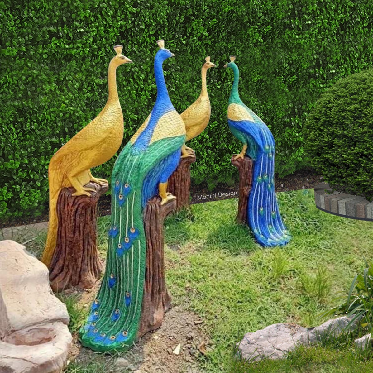 นกยูงปูนปั้น นกยูงเสริมฮวงจุ้ย สูง 150 cm. รุ่น LC11 คู่ละ 8900 สามารถระบุสีตามต้องการได้