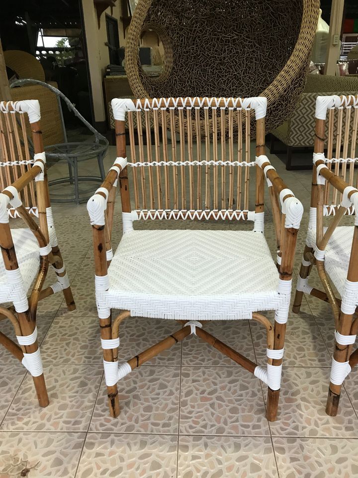 เก้าอี้โครงหวายแท้สานหวายเทียมแบบมีอาร์ม