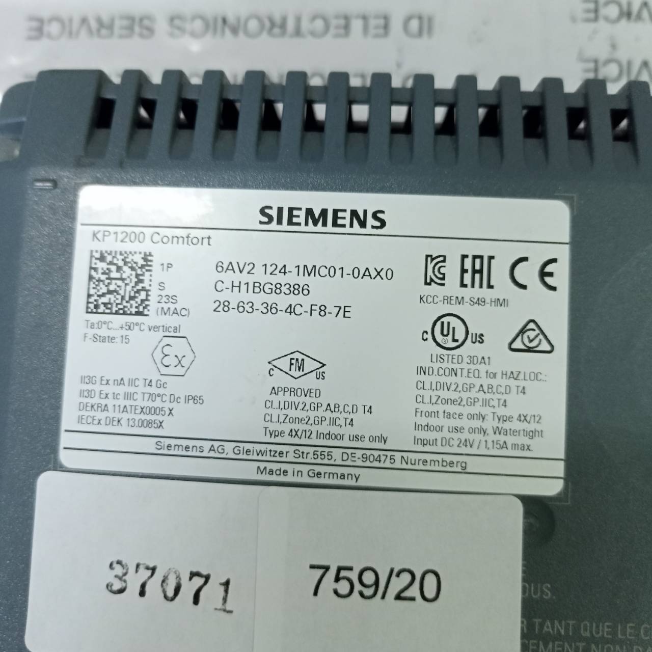 จำหน่าย 6AV2 124-1MC01-0AX0 (KP1200 COMFORT) HMI "SIEMENS"