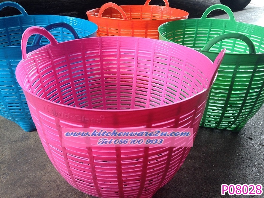 P08028 เข่งพลาสติก เบอร์ 7 (26*26*22 cm) สีหวาน ราคาส่งต่อ 1 โหล: 12 ใบ