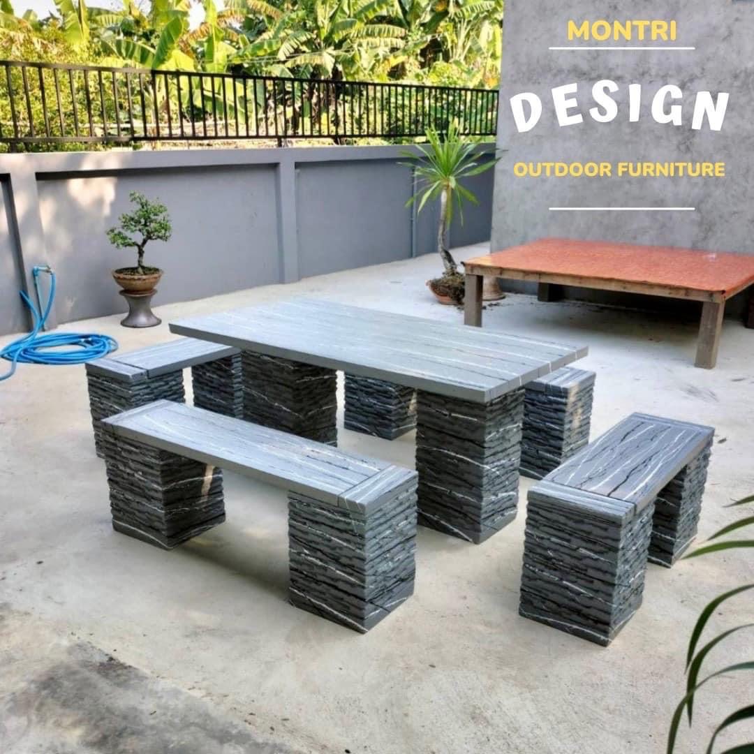 โต๊ะสนามกลางแจ้ง ชุดโต๊ะสนาม โต๊ะสนาม ชุด 8 ที่นั่ง สไตล์โมเดิร์น ขนาด 150*80 cm. สีเทาสลัดขาวดำ