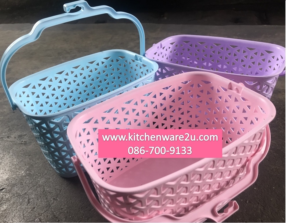 P10393 ตะกร้าหูหิ้ว ลายฉลุ (15*22*12 cm) สีหวาน ขายดีมากก (ราคาส่งต่อ 1 โหล: 12 ใบ: 225 บาท)
