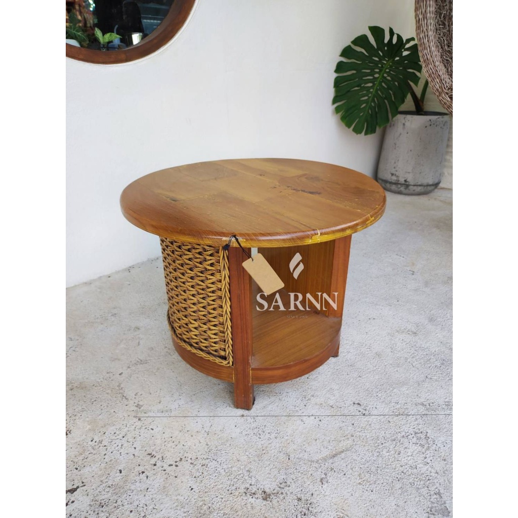 โต๊ะไม้สักสานหวายแท้ coffee table