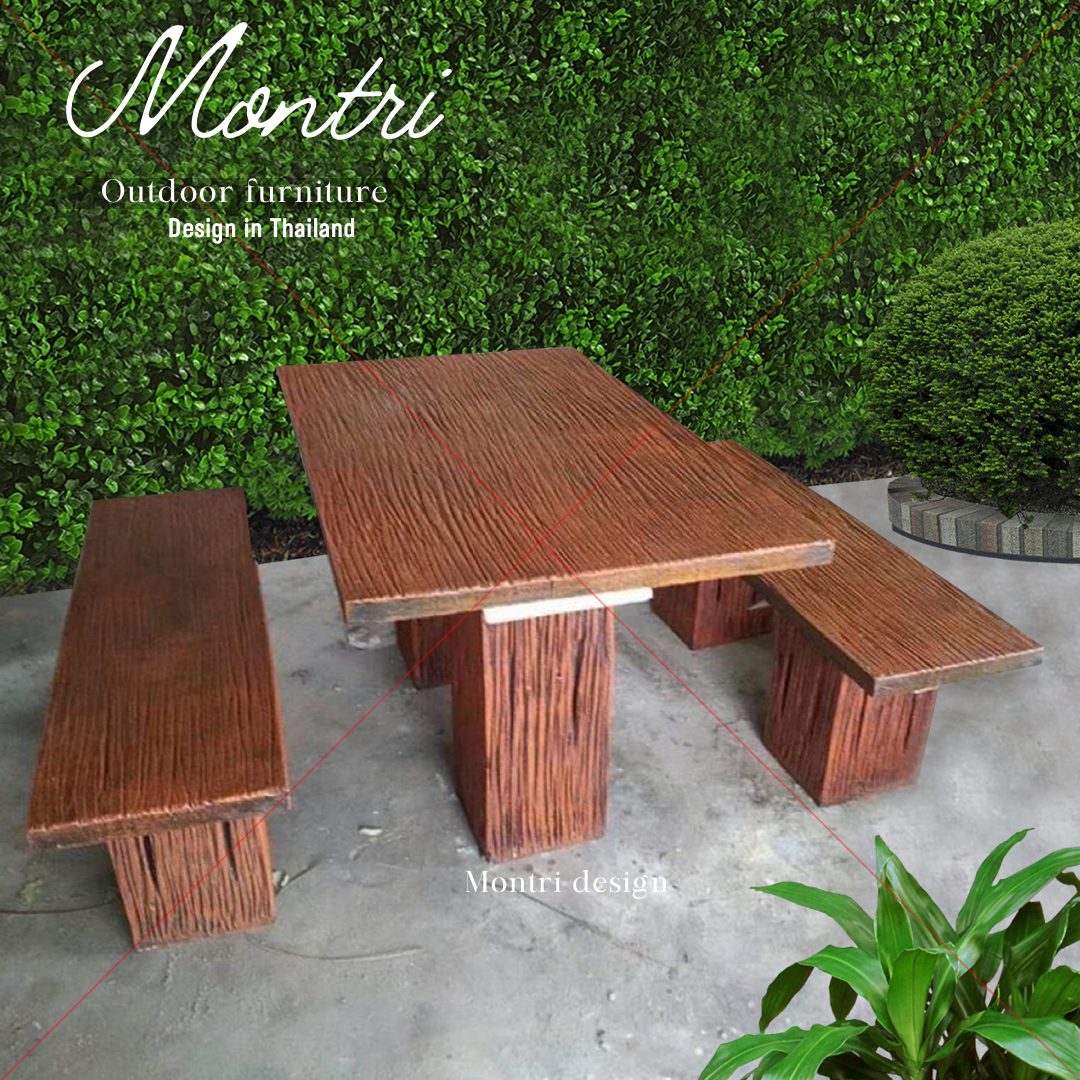 ชุดโต๊ะปูนลายไม้ รุ่น mini size โต๊ะปูนลายไม้ โต๊ะสนามกลางแจ้ง โต๊ะปูนลายไม้