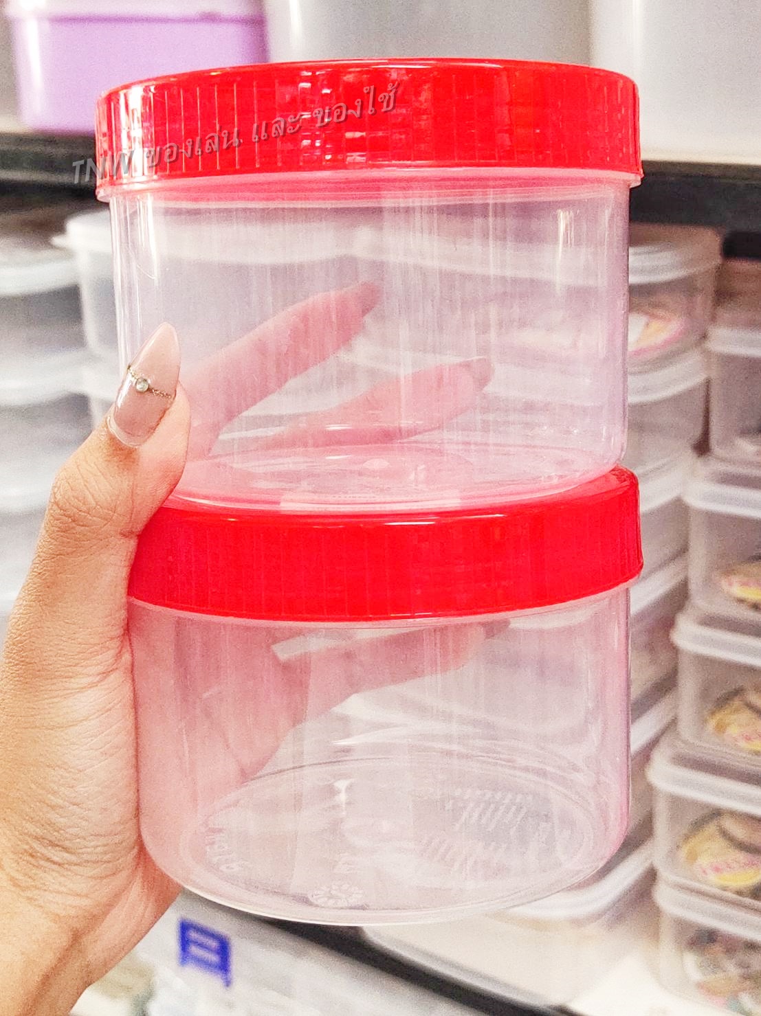 💥 กระปุกใส่กะปิ กระปุกฝาแดง พลาสติกแบบดี 500 ML ( 1 ชิ้น ) 💥
