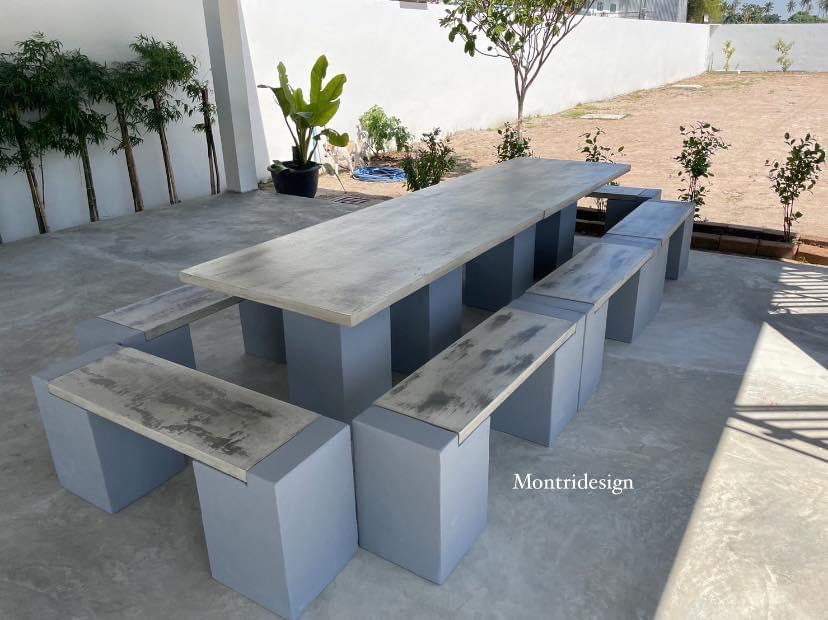 โต๊ะปูนสนาม ชุดโต๊ะสนามโมเดิร์น 16 ที่นั่ง Outdoor furniture เข้าได้กับบ้านทุกสไตล์ คุณภาพยืน 1