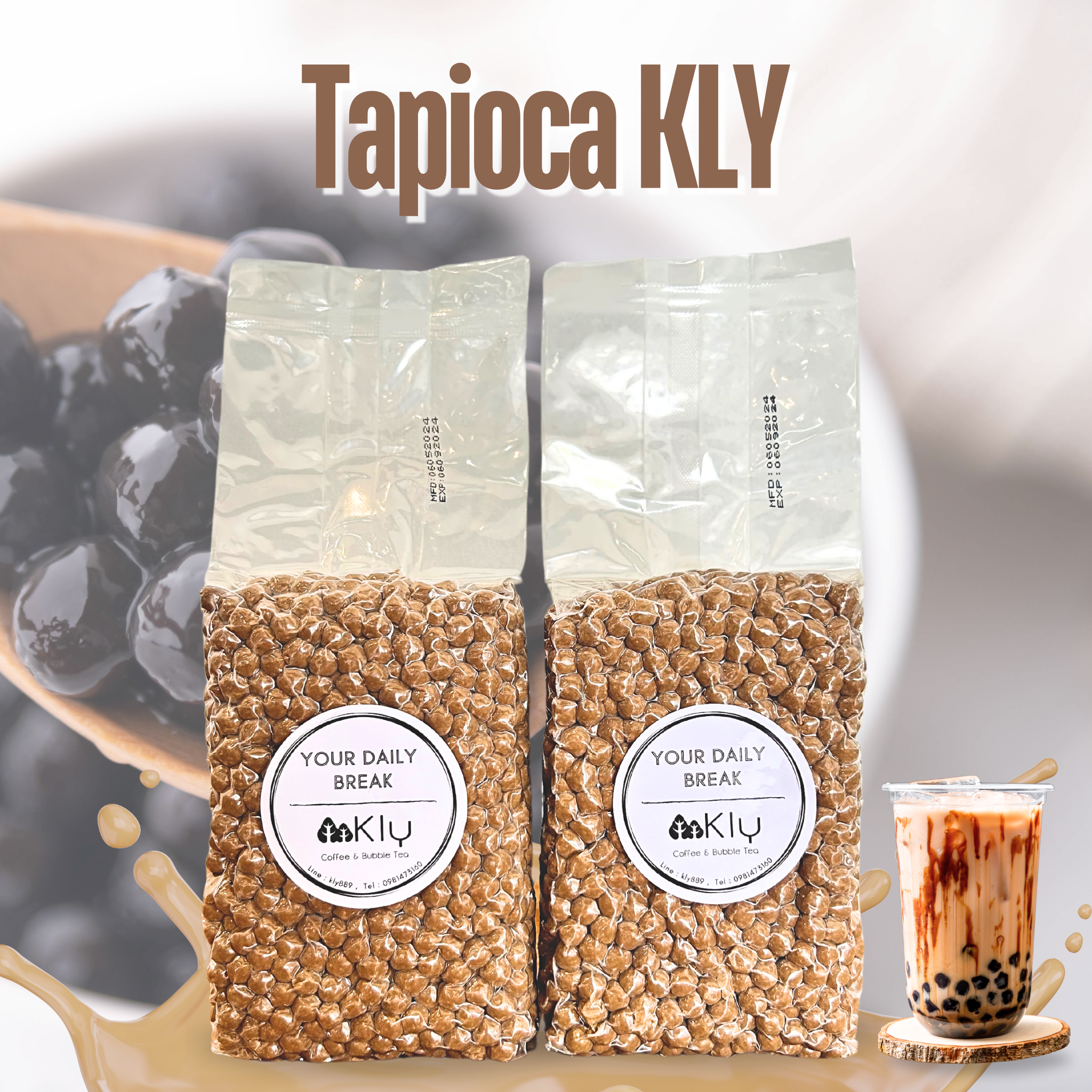 ไข่มุกดำ เม็ดไข่มุกดำ KLY Bubble Tea Tapioca ขนาด 1 กิโล / ถุง