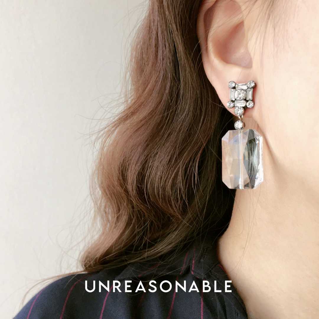 ต่างหู พลอยกระจก ต่างหูคลิป ต่างหูก้านเงินแท้ UA0730-01 Unreasonable Accessories