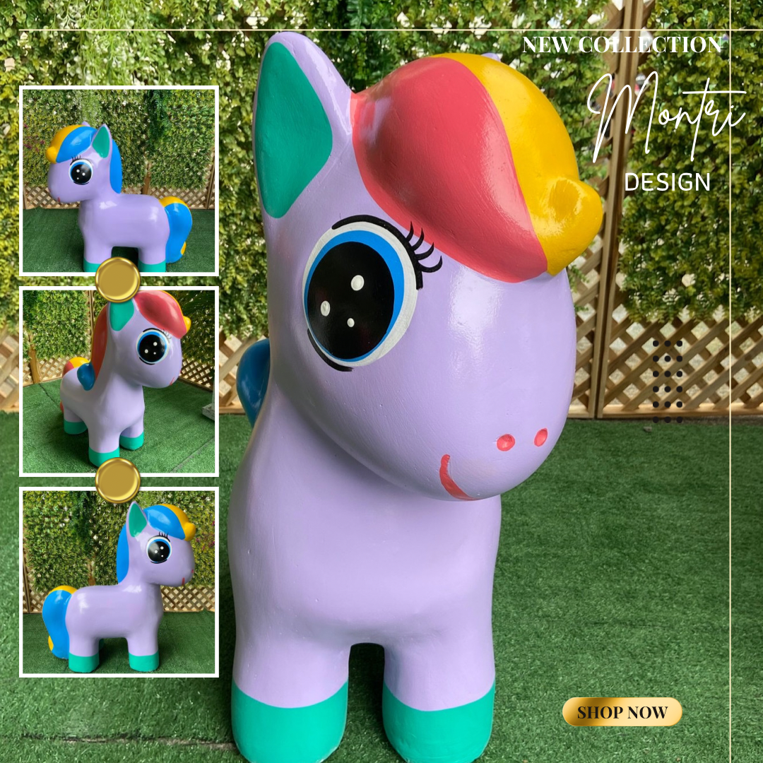 เก้าอี้รูปโพนี่ ม้านั่งม้าโพนี่ เก้าอี้ม้ายูนิคอร์น เก้าอี้ม้าโพนี่ สีม่วง/เขียวมิ้นท์