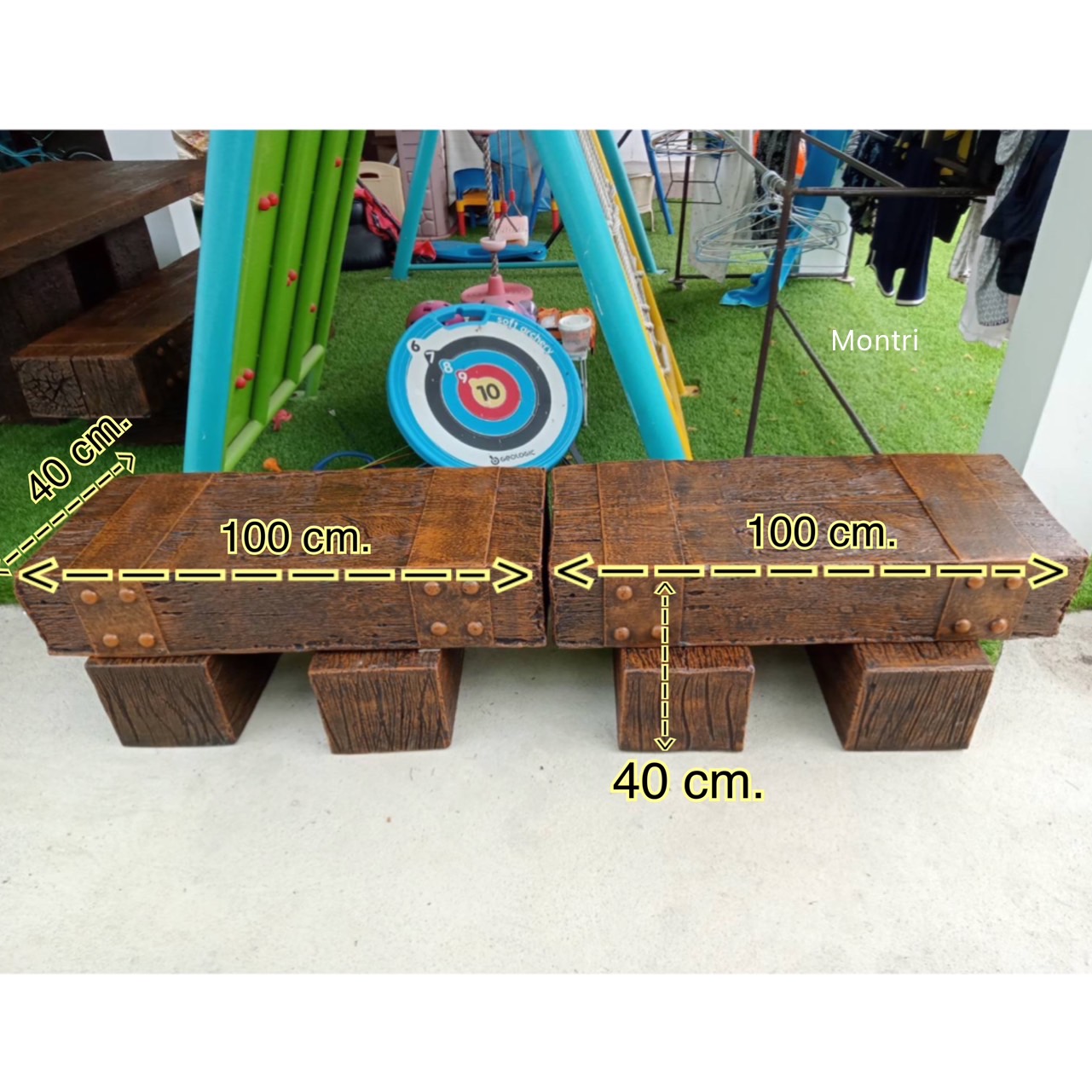 เก้าอี้ไม้หมอนรถไฟ เก้าอี้สนาม ม้านั่งสนาม เก้าอี้ไม้หมอน เก้าอี้สนาม ยาว 100 cm. จำนวน 2 ตัว แข็งแรงทนใช้งานได้ในระยะยาว