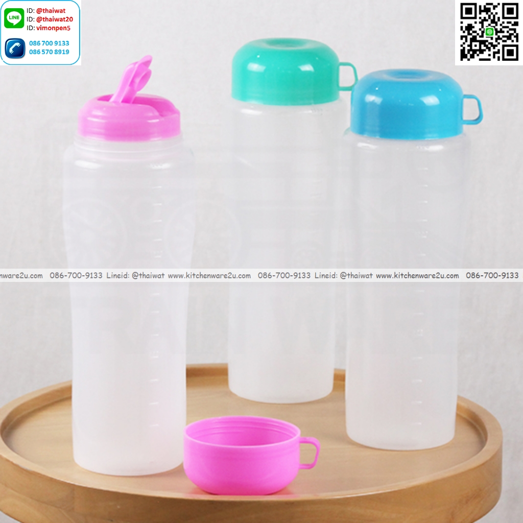 P07151 ขวดน้ำกลม 1.6 ลิตร มีสเกล พร้อมถ้วย (9.8*9.8*28.4 cm) No.121 ราคาส่งต่อ 12 โหล:144 ใบ:เฉลี่ย 195 บาทต่อโหล